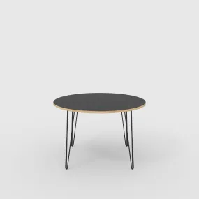 Plywood Round Table with Black Hairpin Legs - Formica Diamond Black - 1200(dia) x 735(h)
