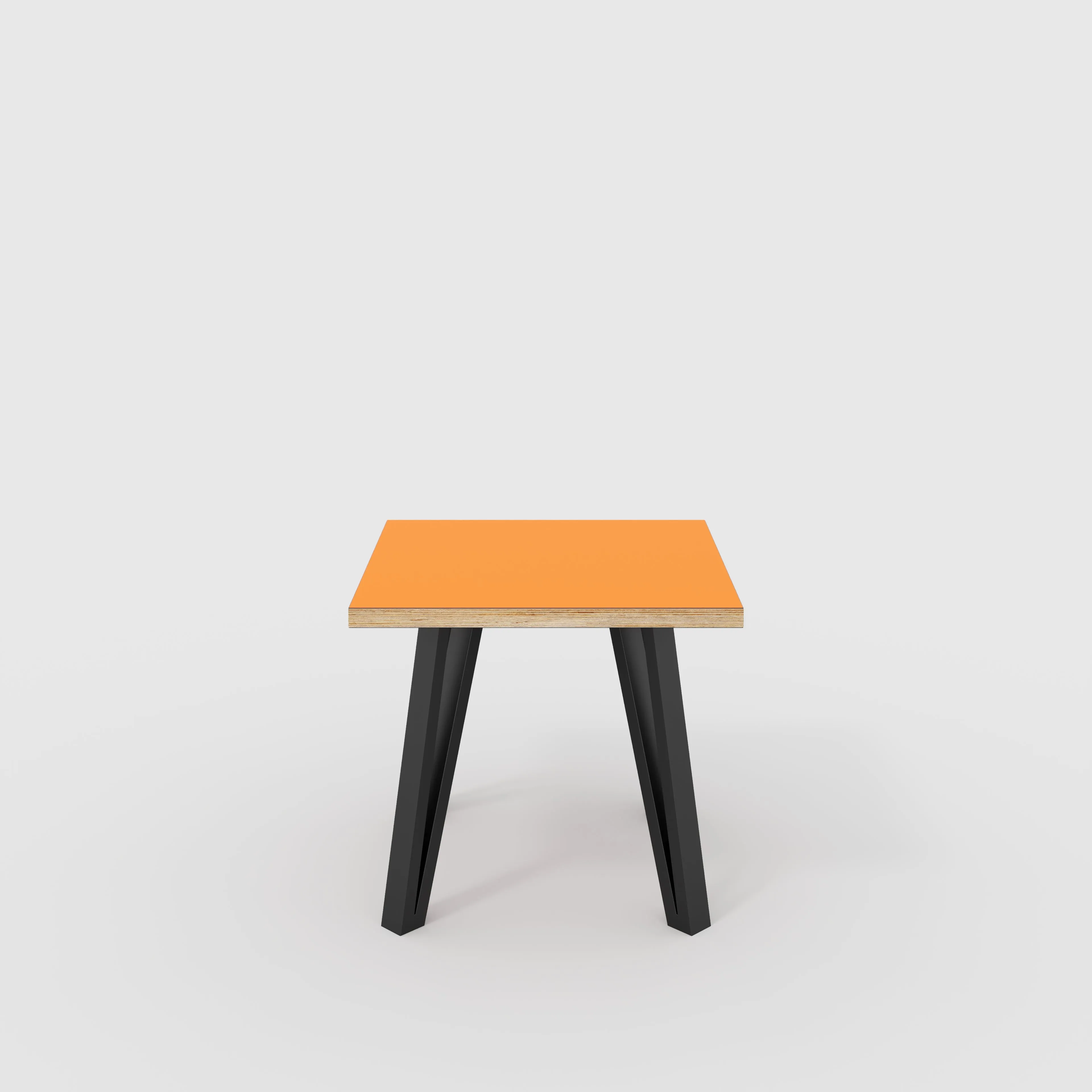 Plywood Side Table with Black Box Hairpin Legs - Formica Levante Orange - 500(w) x 500(d) x 425(h)