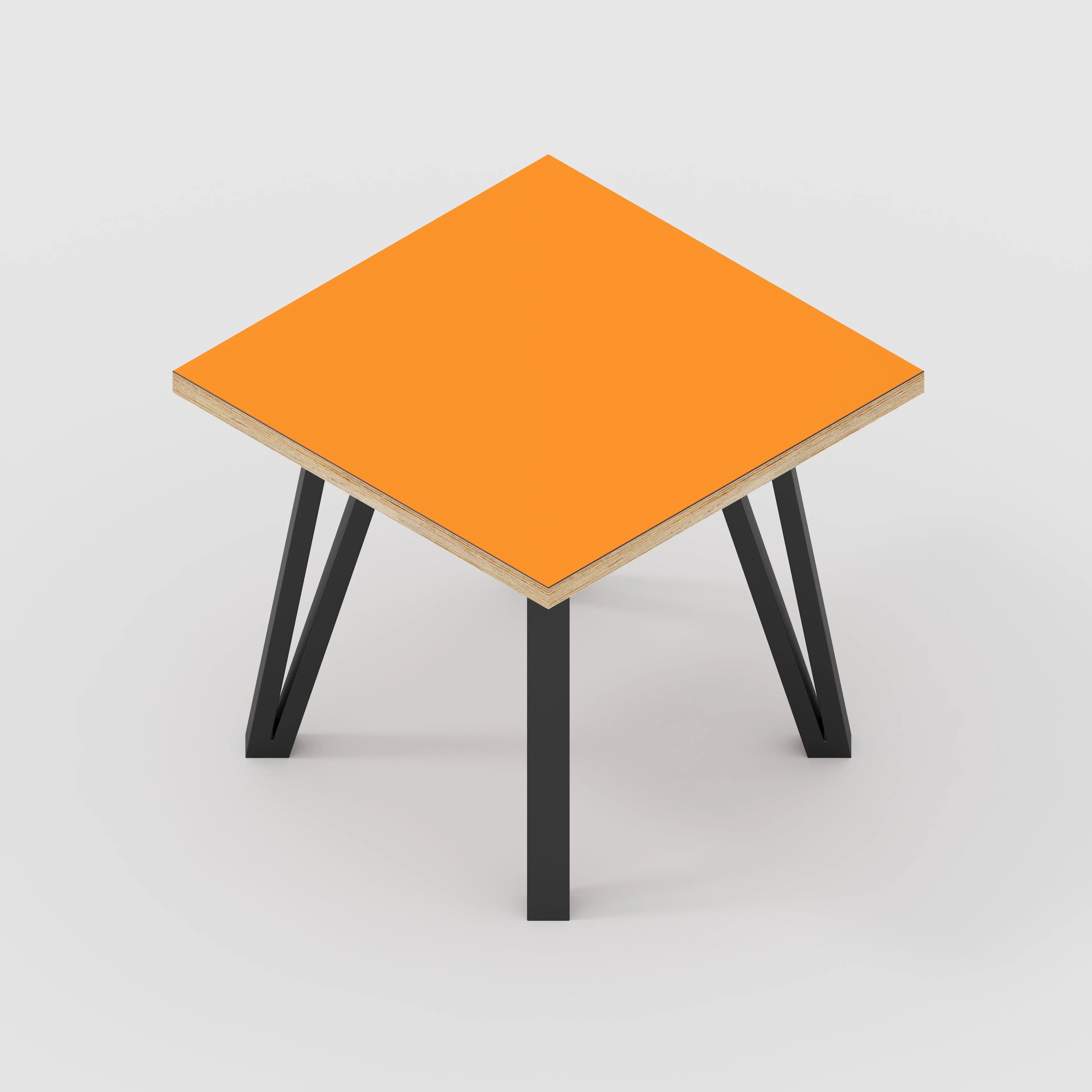 Plywood Side Table with Black Box Hairpin Legs - Formica Levante Orange - 500(w) x 500(d) x 425(h)