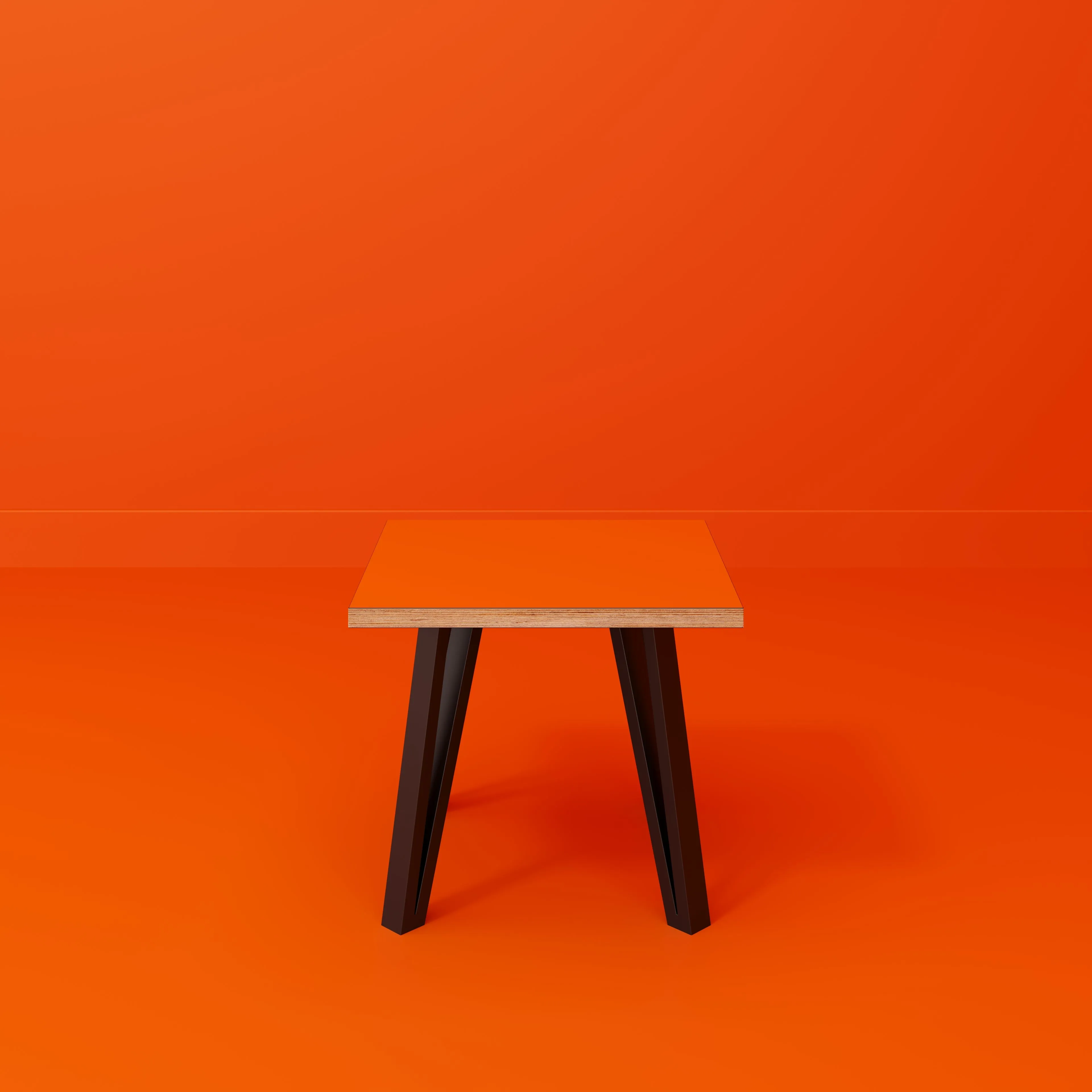 Plywood Side Table with Black Box Hairpin Legs - Formica Levante Orange - 500(w) x 500(d) x 425(h)