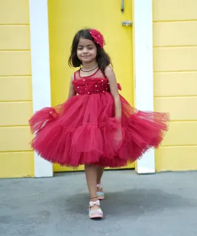 Pre-order: Maroon Colored Designer Frock for Girls (DM For Price)