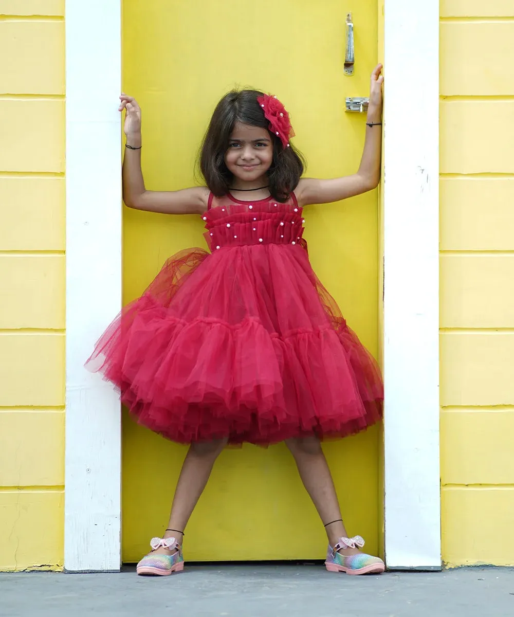 Pre-order: Maroon Colored Designer Frock for Girls (DM For Price)