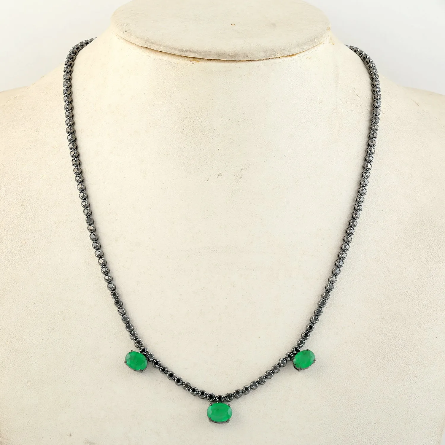 Prong Set Emerald & Diamond Designe Necklace Jewelry In 14k Gold For Her