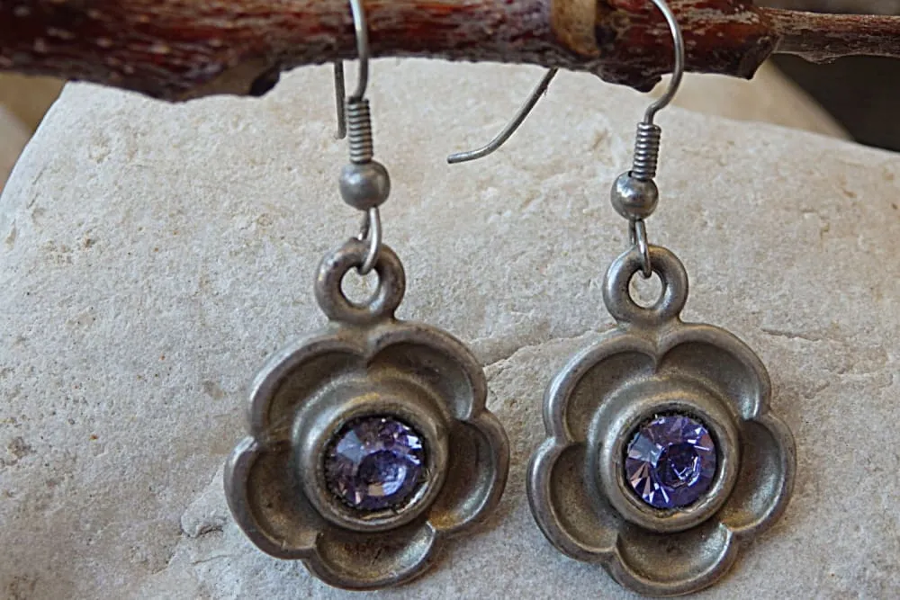 Purple flower drop earrings
