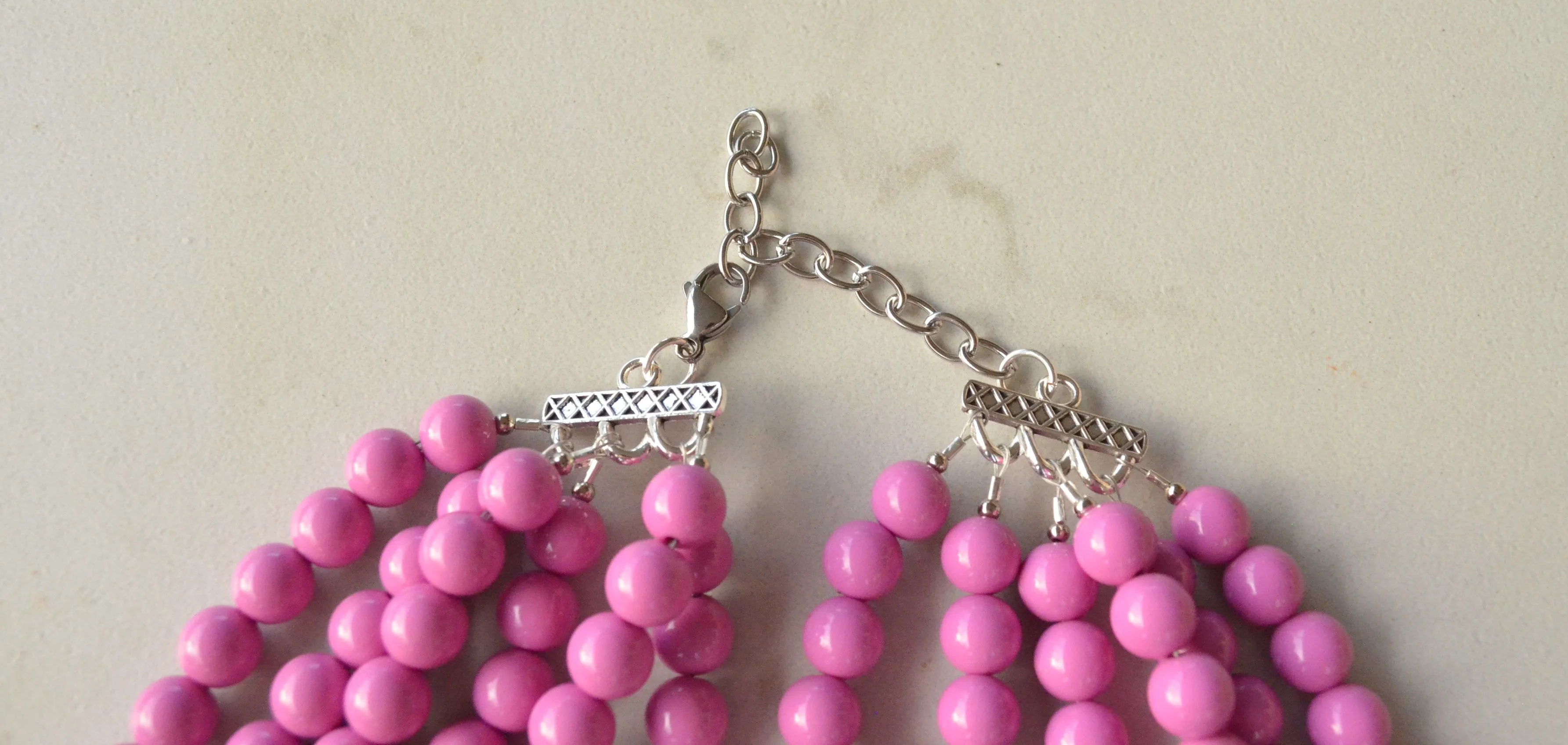 Purple Pink Lavender Acrylic Lucite Bead Chunky Multi Strand Statement Necklace - Alana