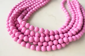 Purple Pink Lavender Acrylic Lucite Bead Chunky Multi Strand Statement Necklace - Alana
