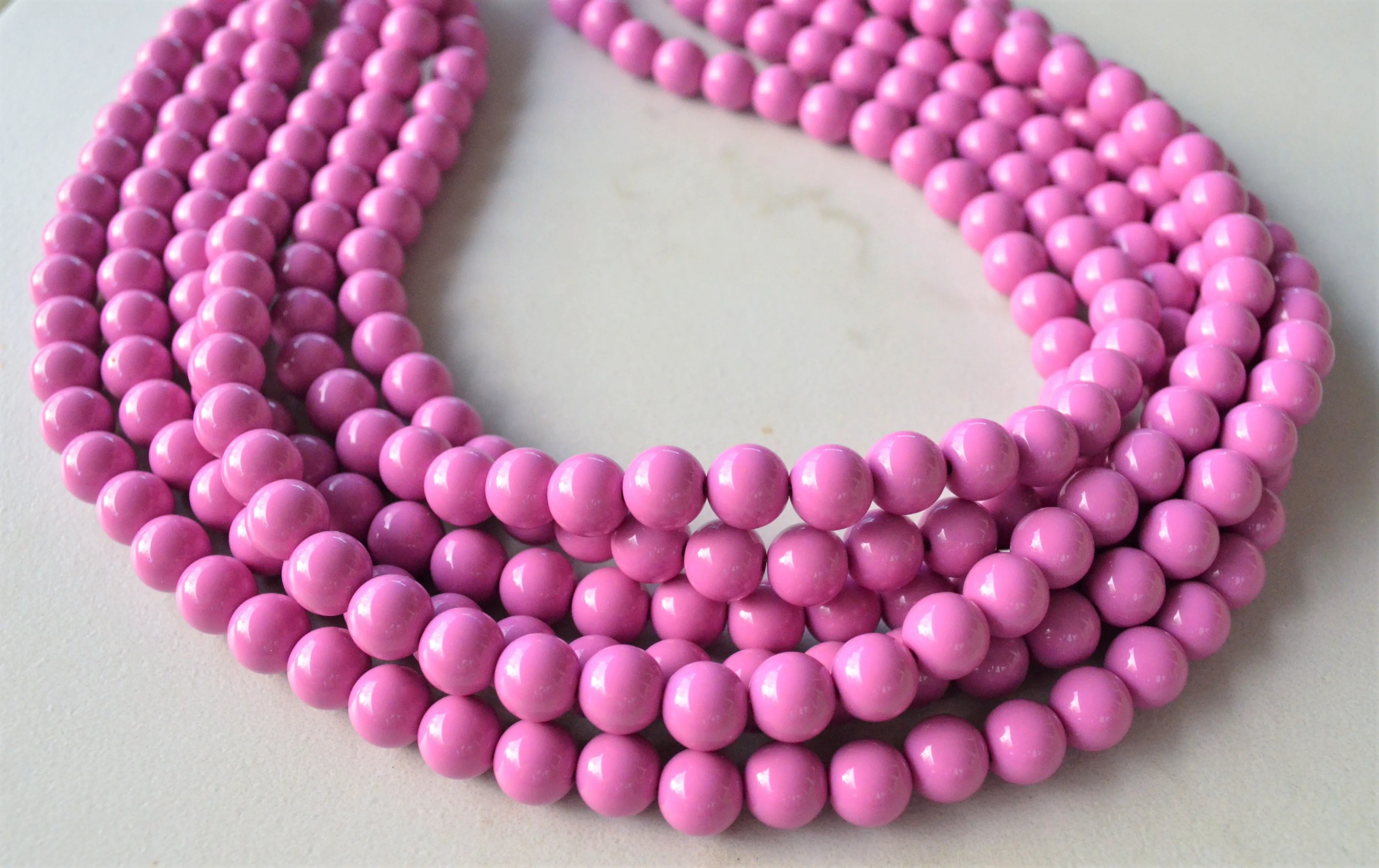 Purple Pink Lavender Acrylic Lucite Bead Chunky Multi Strand Statement Necklace - Alana