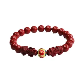 Purple Sand Double Pixiu Sterling Silver Bracelet with Cinnabar Stone