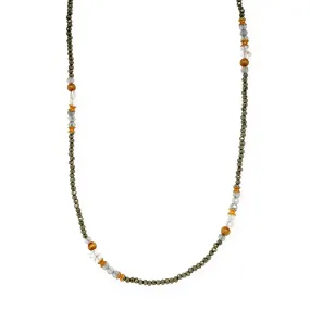 Pyrite, Herkimer Crystals, and Labradorite Gold Vermeil Necklace - "Stormy Days"