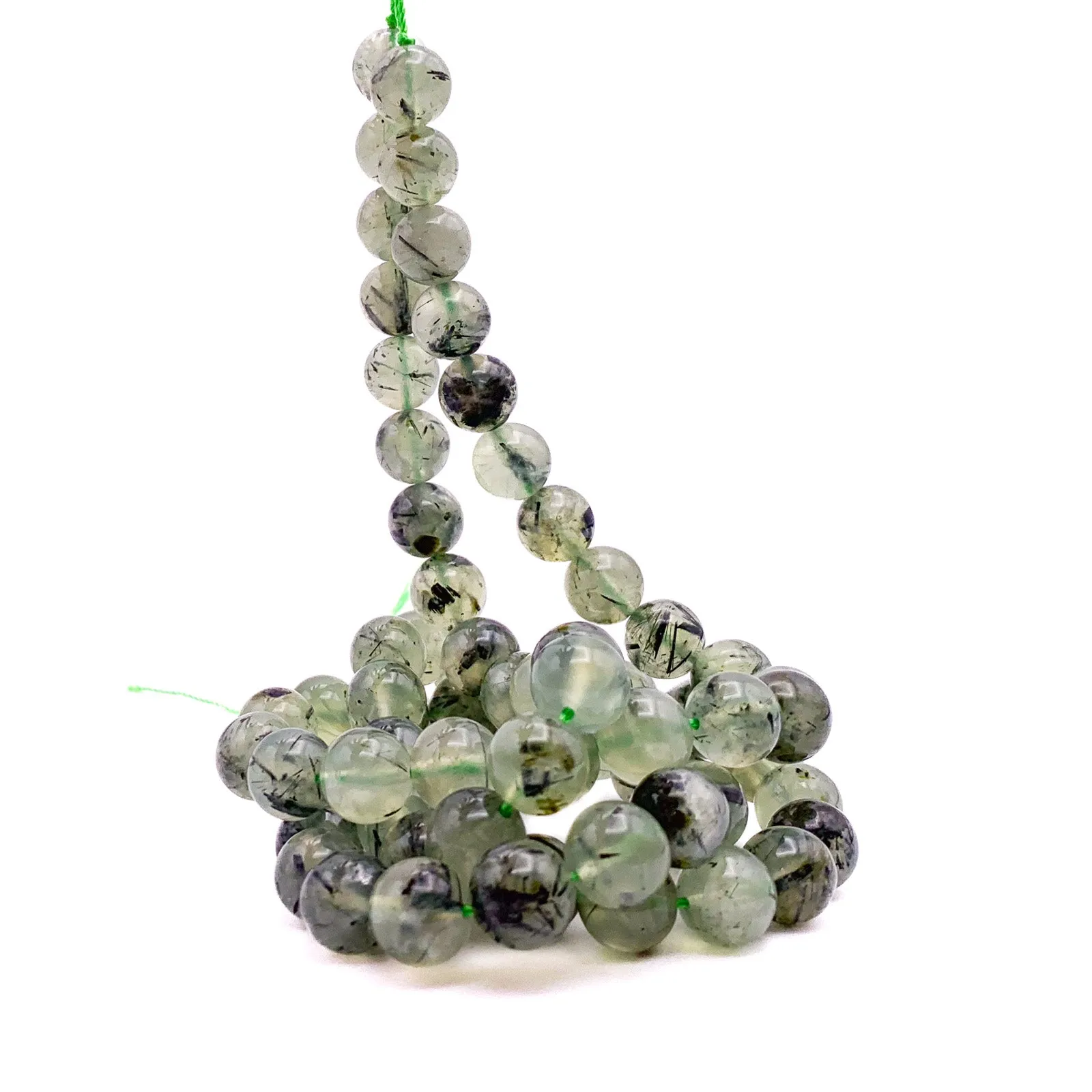 Quartz Rutilated Green 10mm Smooth Rounds Bead Strand