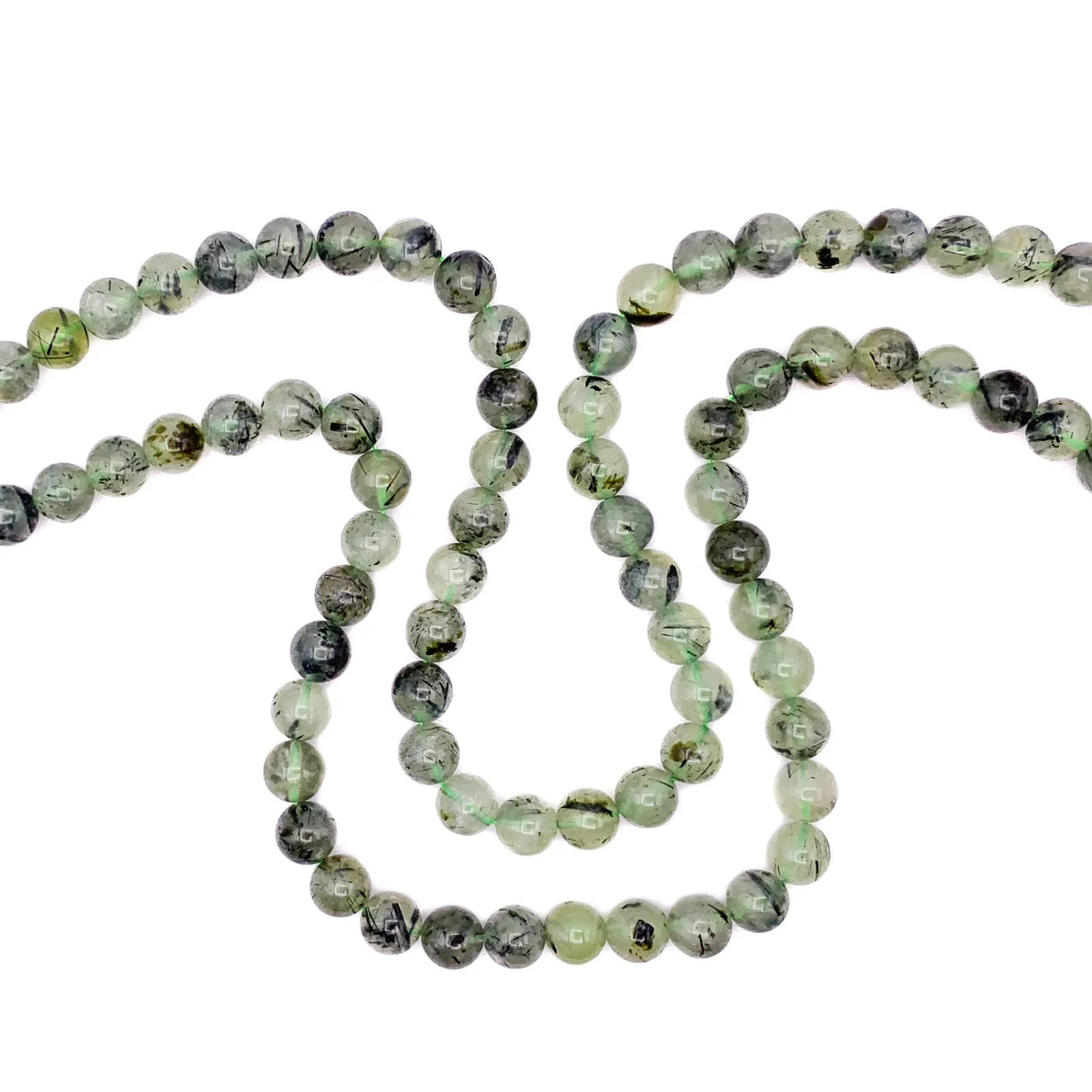 Quartz Rutilated Green 10mm Smooth Rounds Bead Strand
