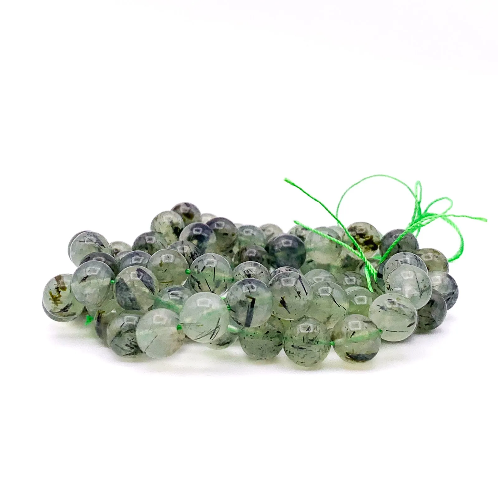 Quartz Rutilated Green 10mm Smooth Rounds Bead Strand