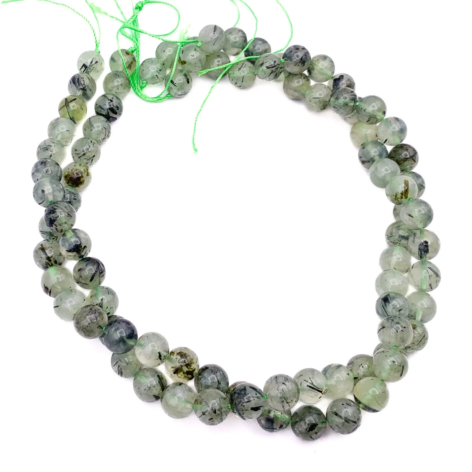 Quartz Rutilated Green 10mm Smooth Rounds Bead Strand