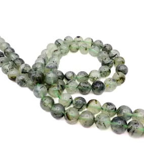 Quartz Rutilated Green 10mm Smooth Rounds Bead Strand