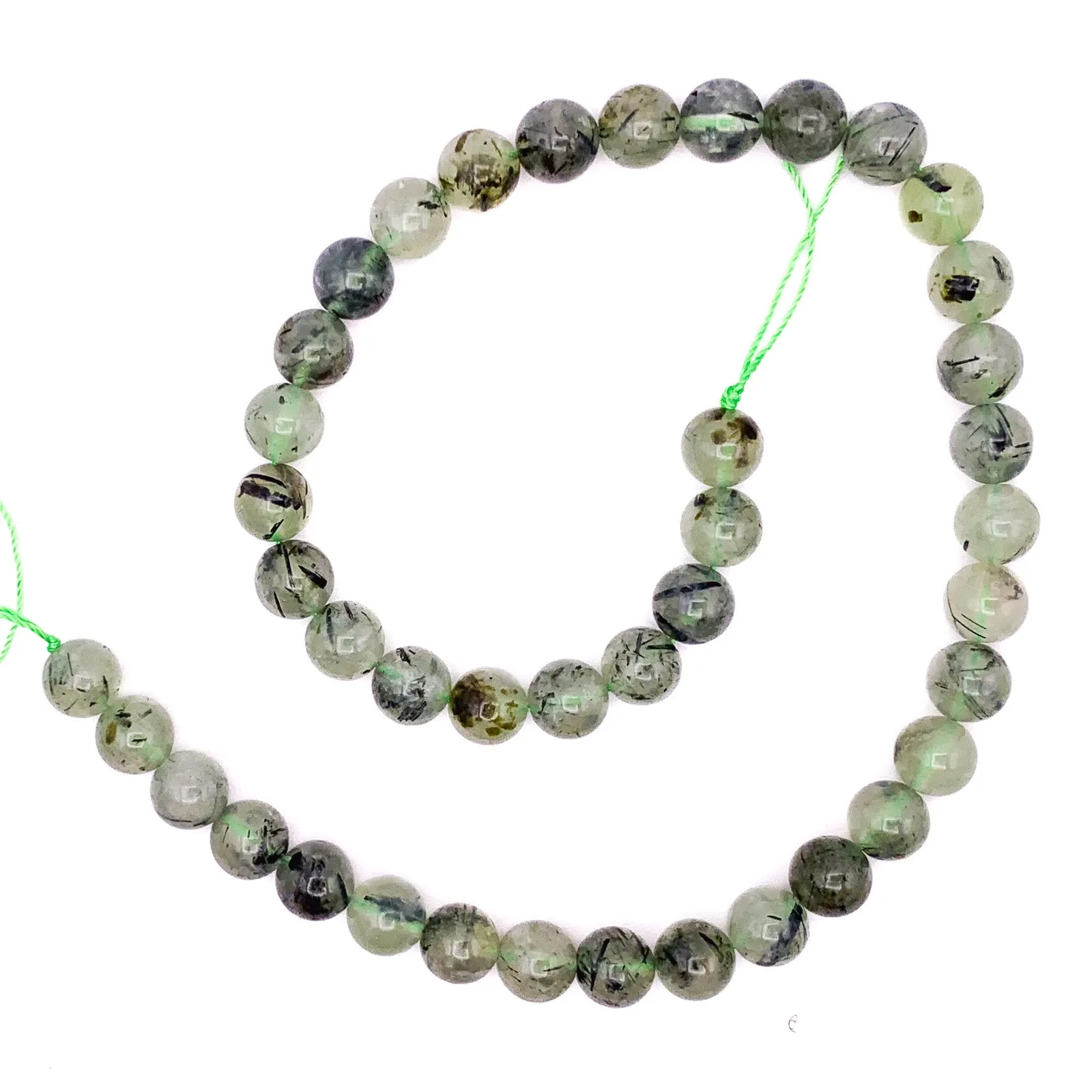 Quartz Rutilated Green 10mm Smooth Rounds Bead Strand