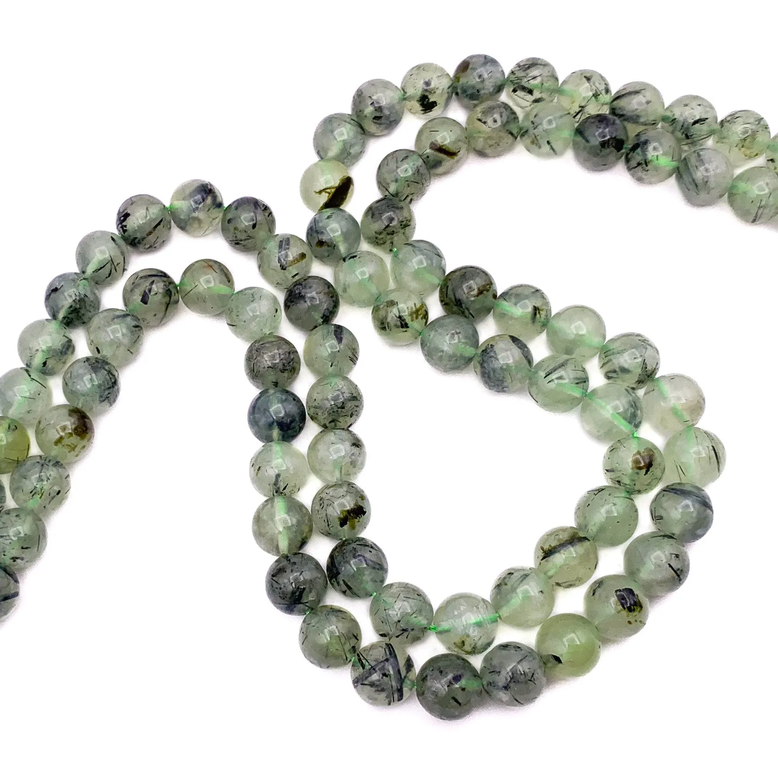 Quartz Rutilated Green 10mm Smooth Rounds Bead Strand