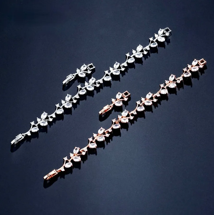 "Alaya" - Cubic Zirconia Vine Bridal Bracelet - Available in Rose Gold and Silver