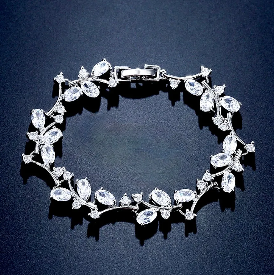 "Alaya" - Cubic Zirconia Vine Bridal Bracelet - Available in Rose Gold and Silver