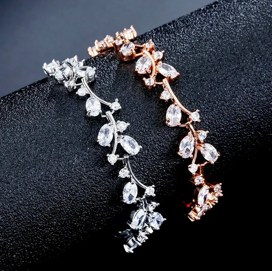 "Alaya" - Cubic Zirconia Vine Bridal Bracelet - Available in Rose Gold and Silver