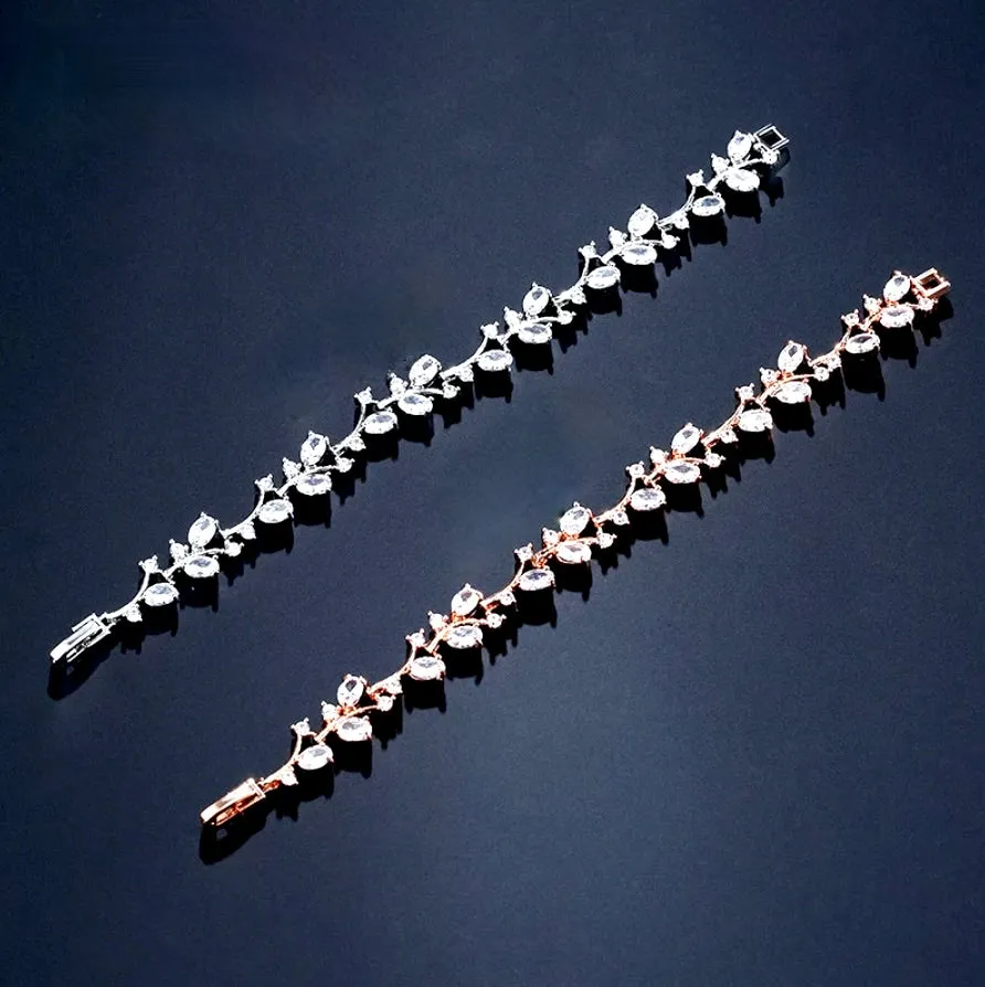 "Alaya" - Cubic Zirconia Vine Bridal Bracelet - Available in Rose Gold and Silver