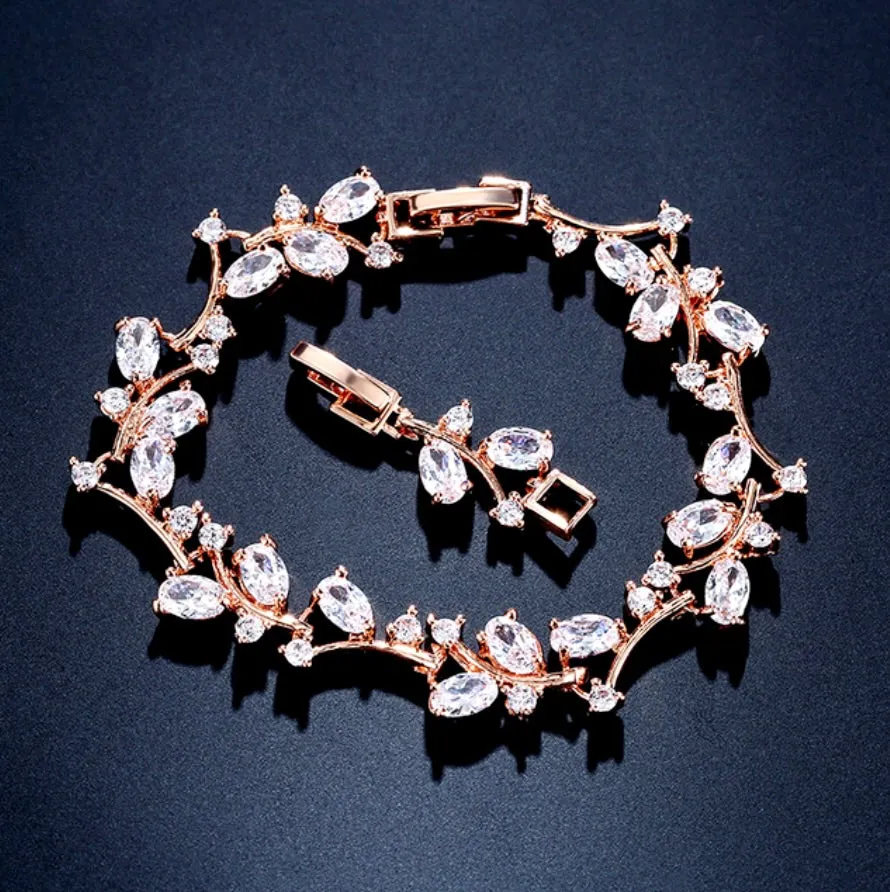 "Alaya" - Cubic Zirconia Vine Bridal Bracelet - Available in Rose Gold and Silver