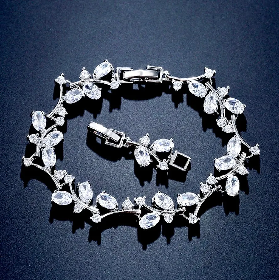 "Alaya" - Cubic Zirconia Vine Bridal Bracelet - Available in Rose Gold and Silver