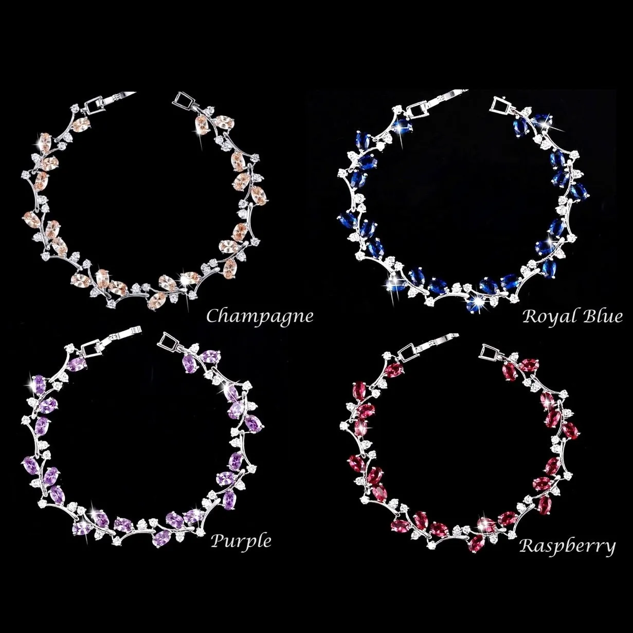 "Krista" - Cubic Zirconia Vine Bridal Bracelet - More colors available