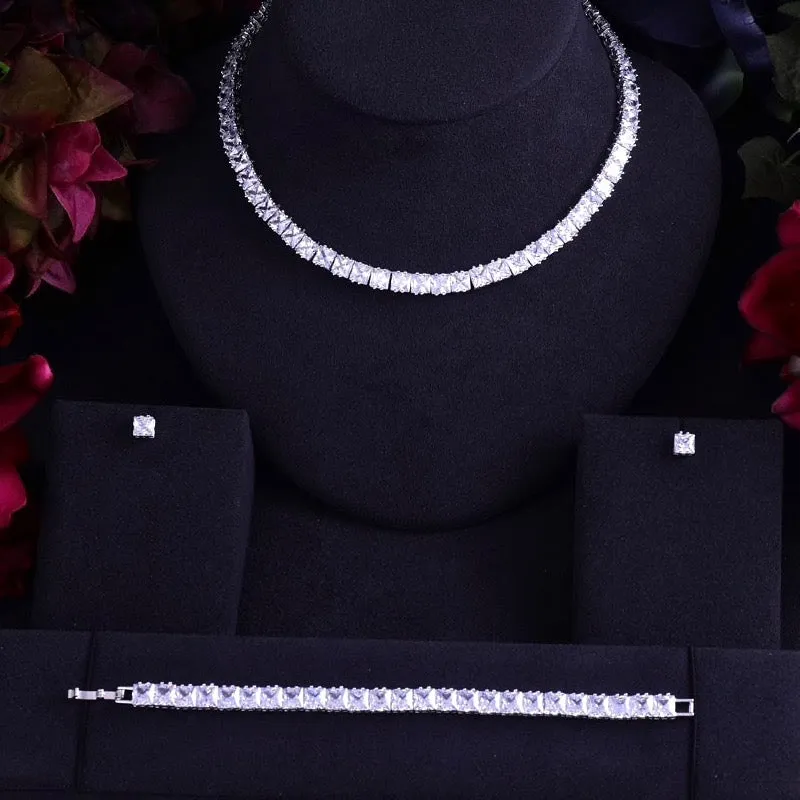 "Tasha" - Silver Cubic Zirconia Bridal Three-Piece Jewelry Set