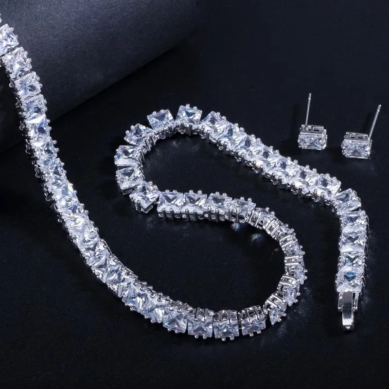 "Tasha" - Silver Cubic Zirconia Bridal Three-Piece Jewelry Set