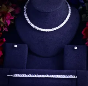 "Tasha" - Silver Cubic Zirconia Bridal Three-Piece Jewelry Set