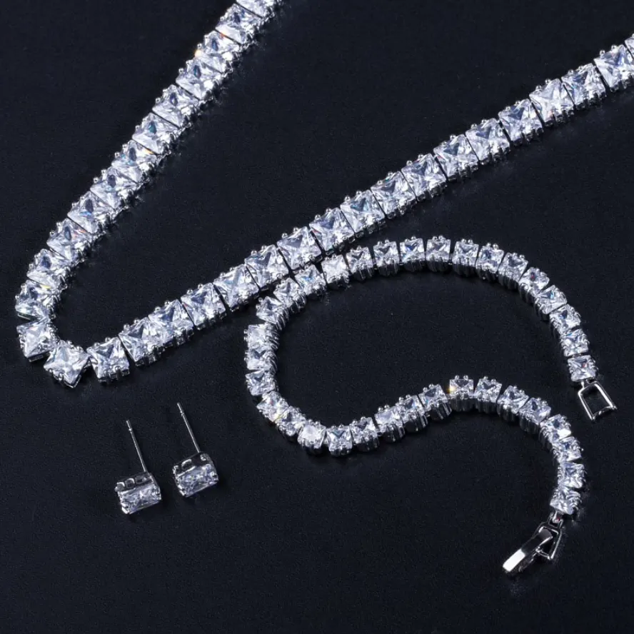 "Tasha" - Silver Cubic Zirconia Bridal Three-Piece Jewelry Set