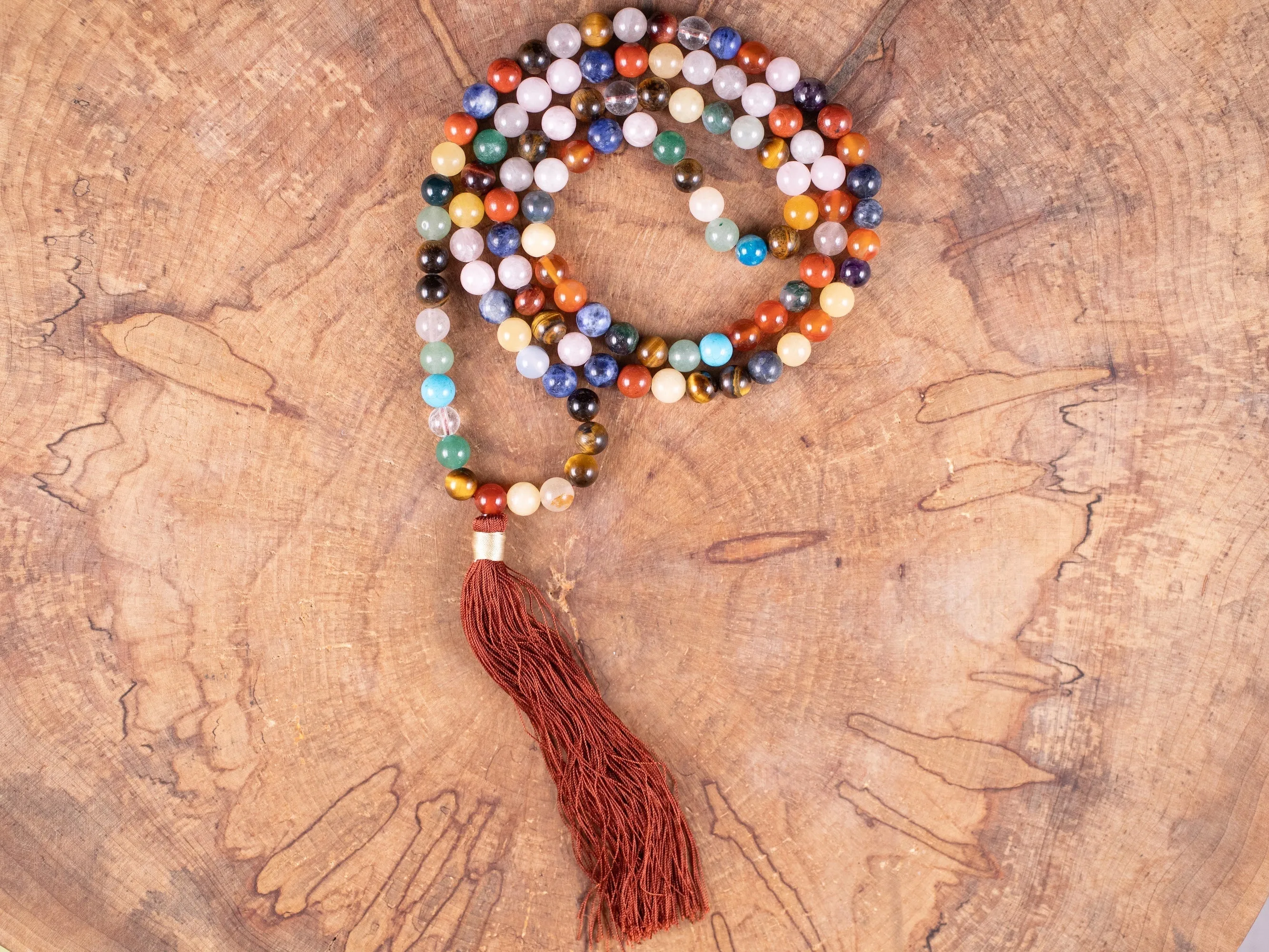 Rainbow GEMSTONES Crystal Necklace, Mala - Handmade Jewelry, Beaded Necklace, Healing Crystals and Stones, E2038