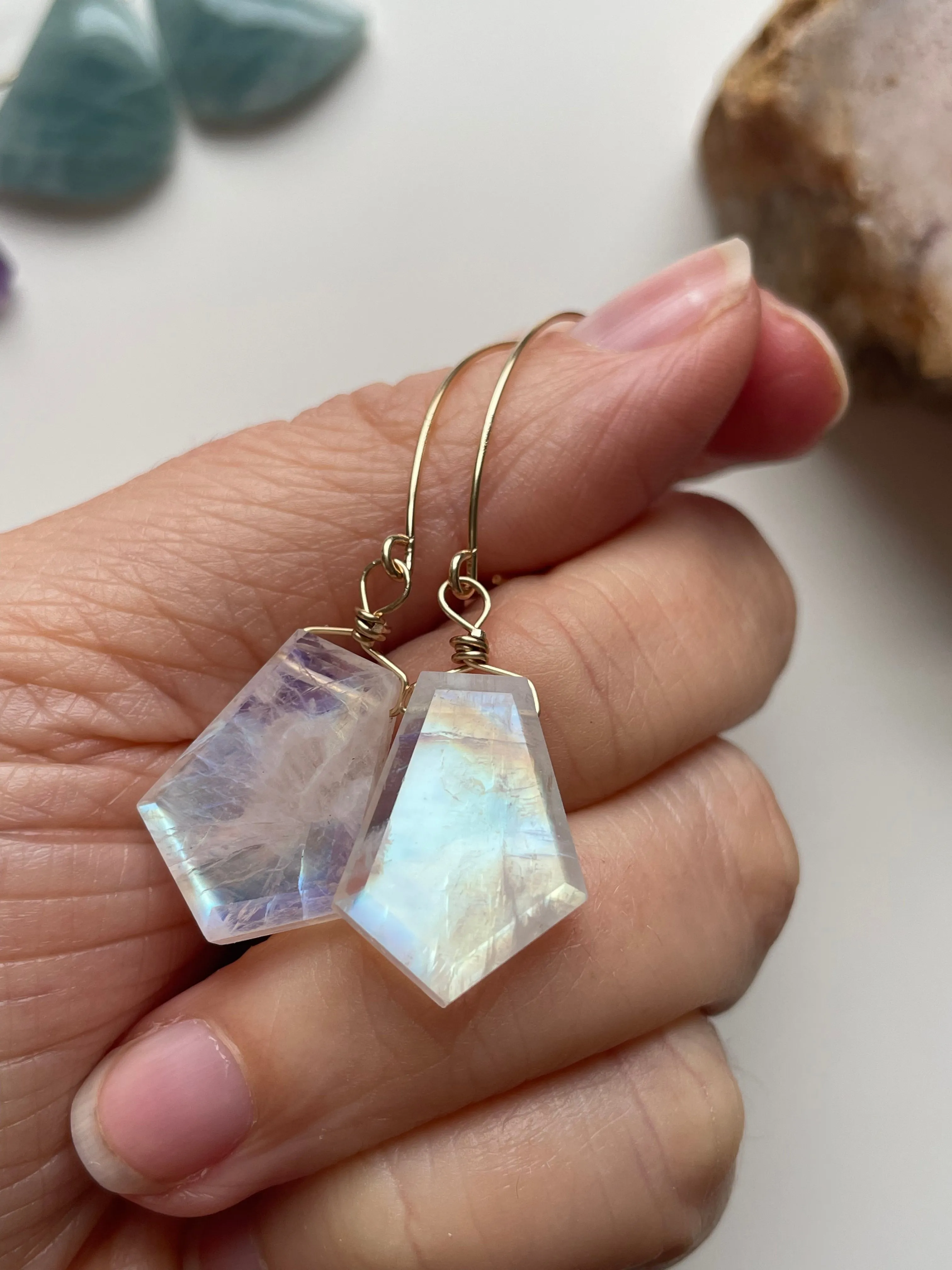 Rainbow Moonstone Earrings Drop Earrings Gold June Birthstone Earrings