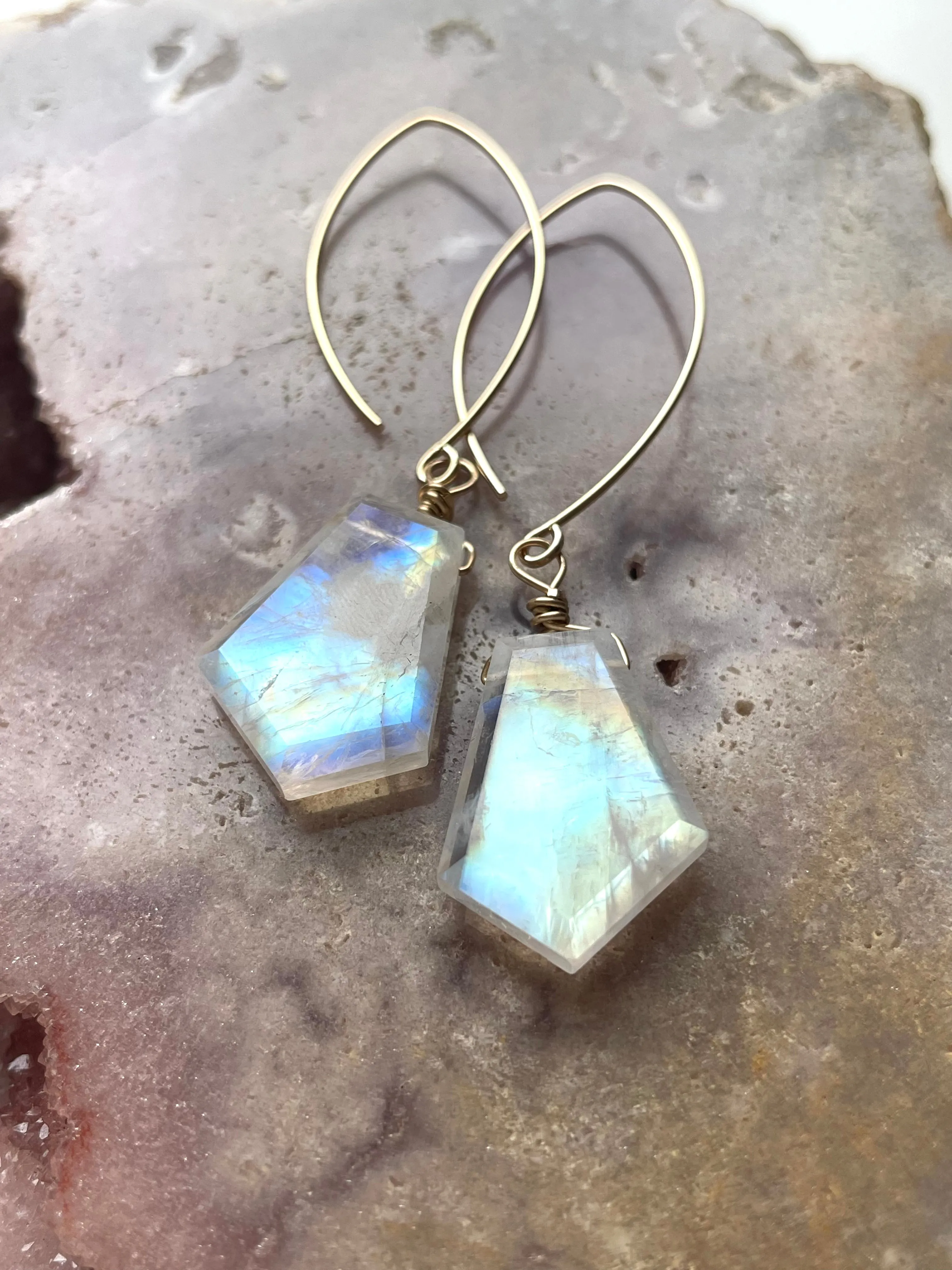Rainbow Moonstone Earrings Drop Earrings Gold June Birthstone Earrings