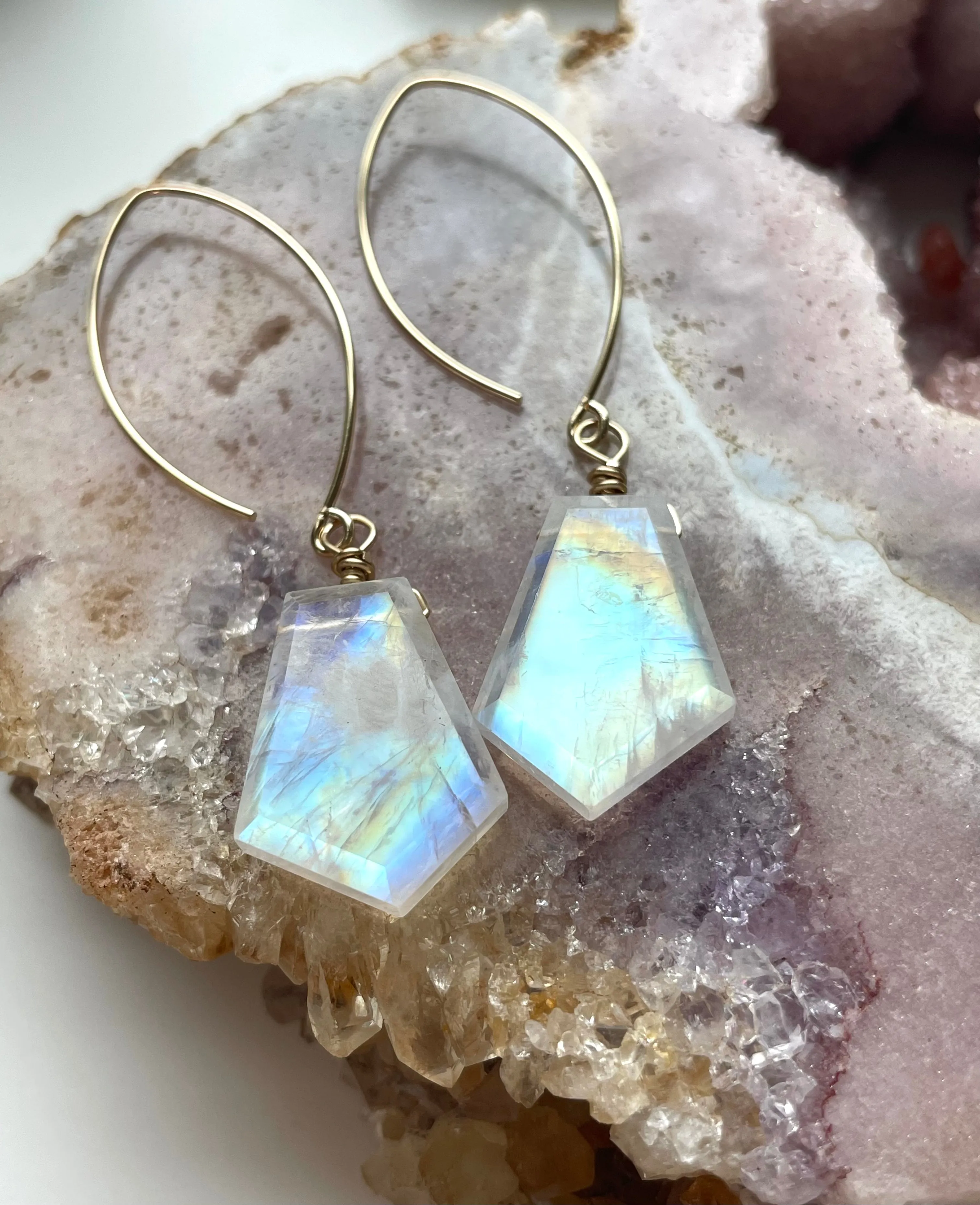 Rainbow Moonstone Earrings Drop Earrings Gold June Birthstone Earrings