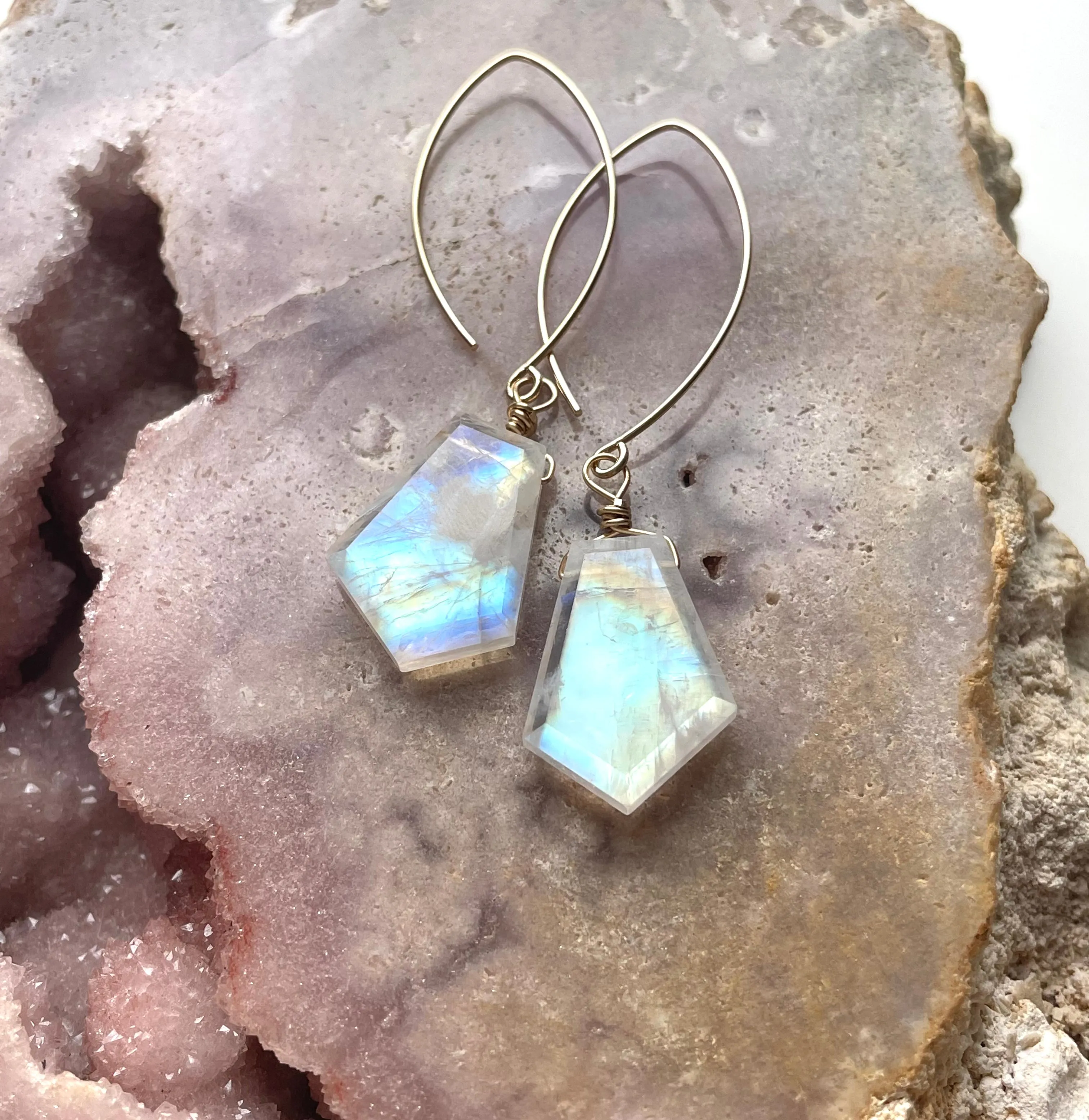 Rainbow Moonstone Earrings Drop Earrings Gold June Birthstone Earrings