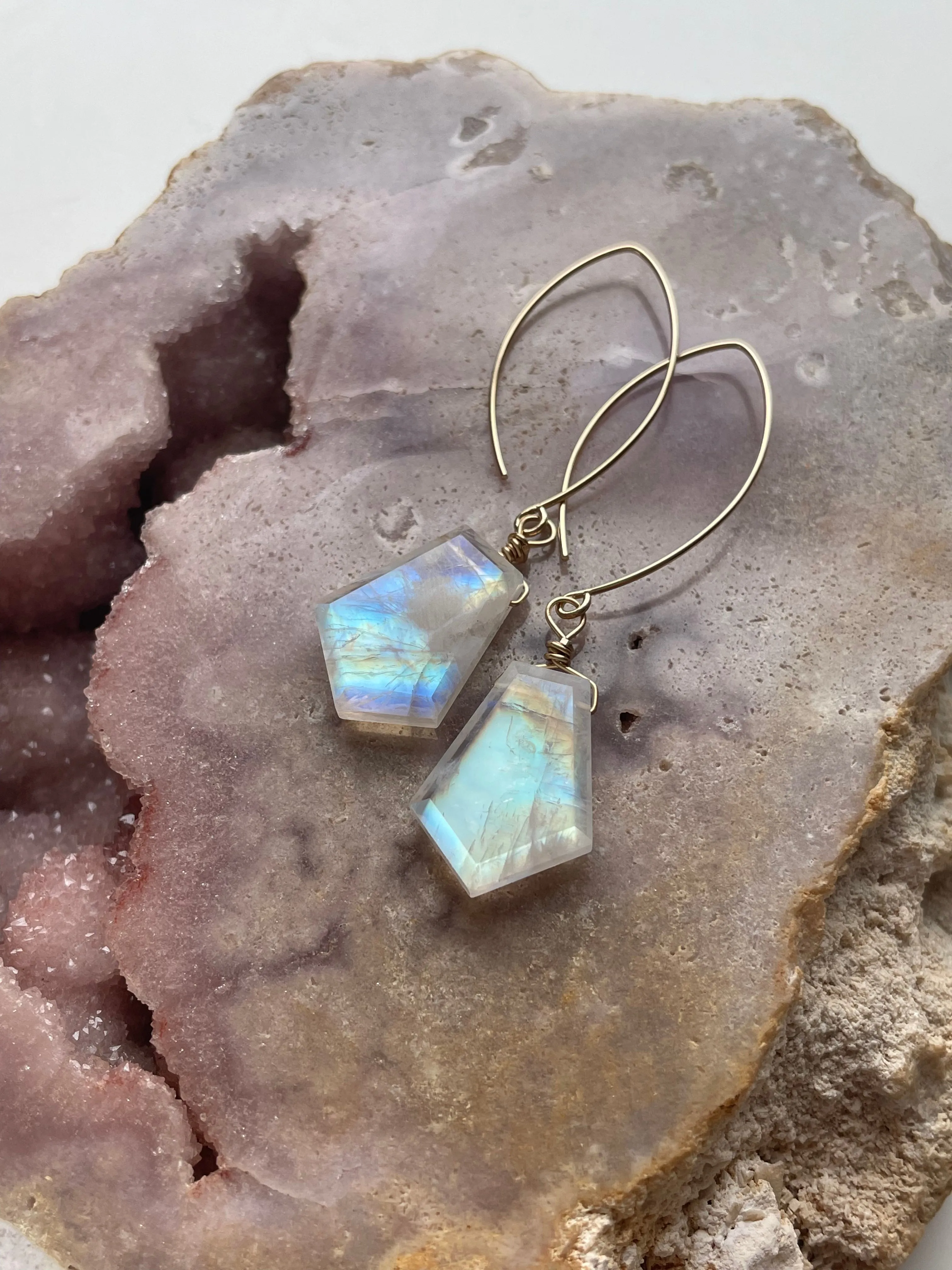 Rainbow Moonstone Earrings Drop Earrings Gold June Birthstone Earrings