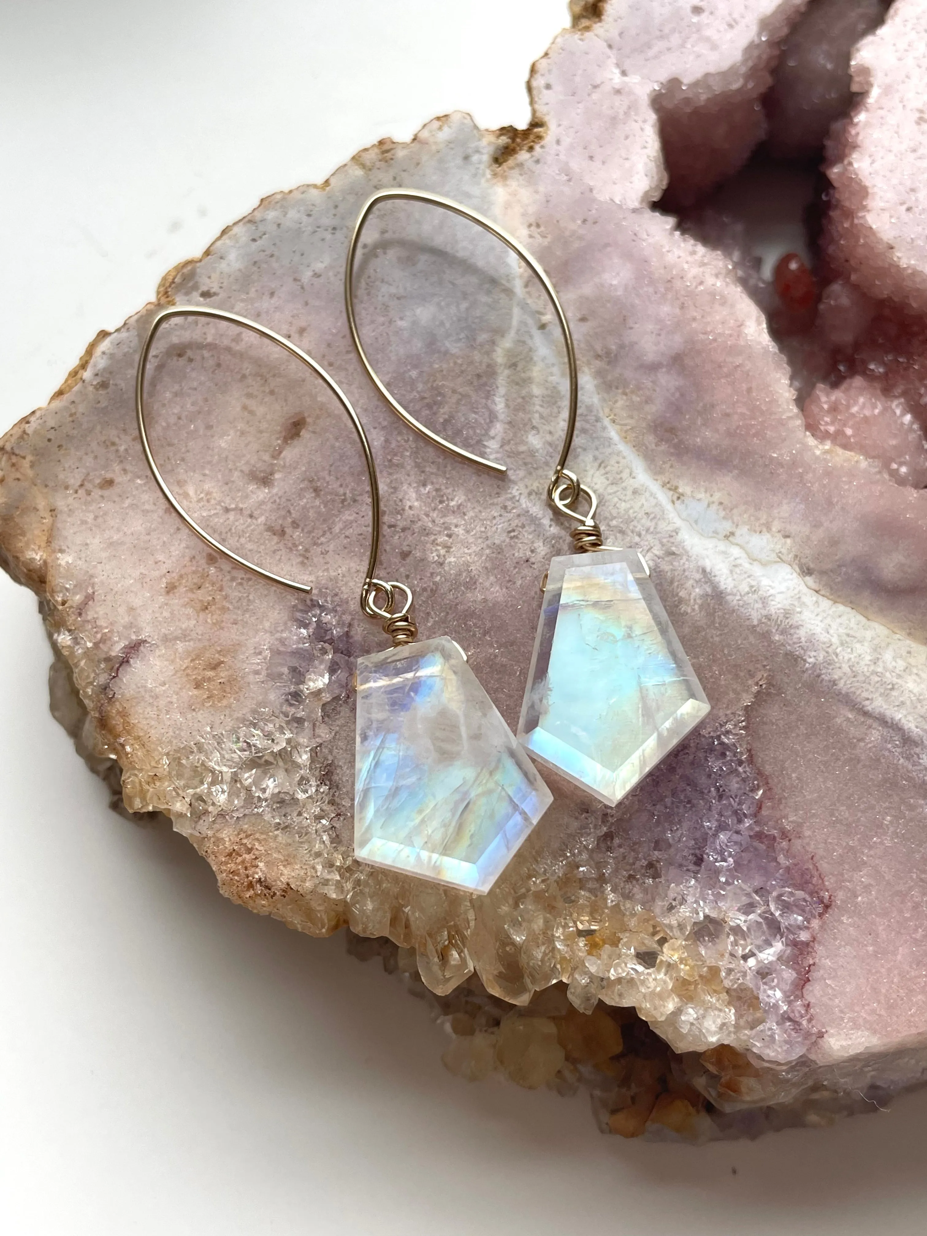 Rainbow Moonstone Earrings Drop Earrings Gold June Birthstone Earrings