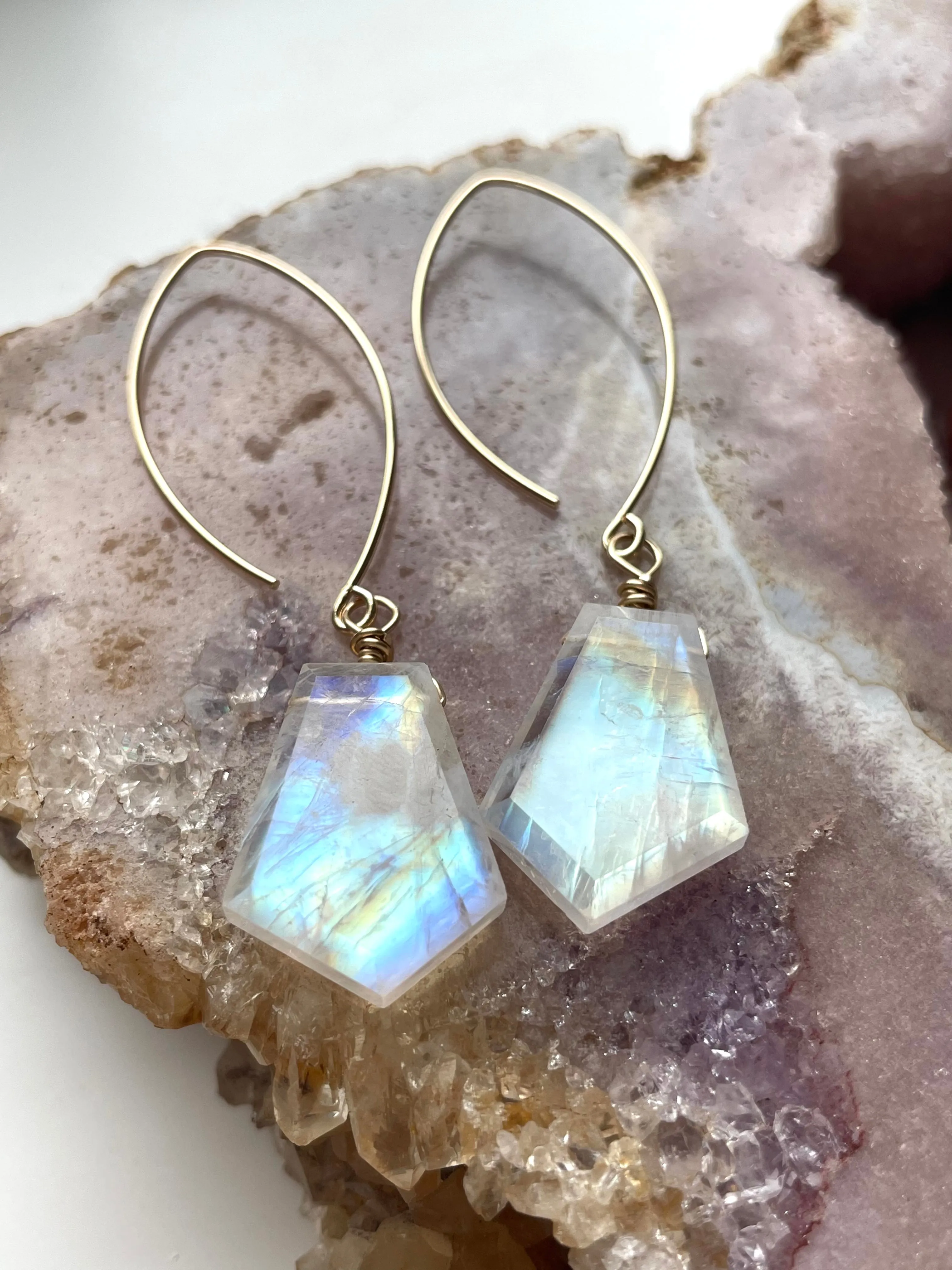 Rainbow Moonstone Earrings Drop Earrings Gold June Birthstone Earrings
