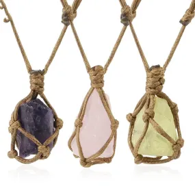 Raw Rose Quartz Wire Wrapped Pendant Necklace - Amethyst Necklace - Citrine Necklace - Raw Stone -  Rough Pendant - Crystal Necklace Gift