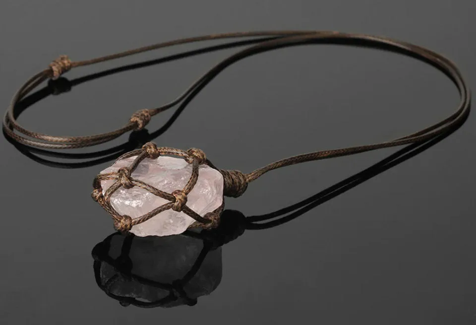 Raw Rose Quartz Wire Wrapped Pendant Necklace - Amethyst Necklace - Citrine Necklace - Raw Stone -  Rough Pendant - Crystal Necklace Gift