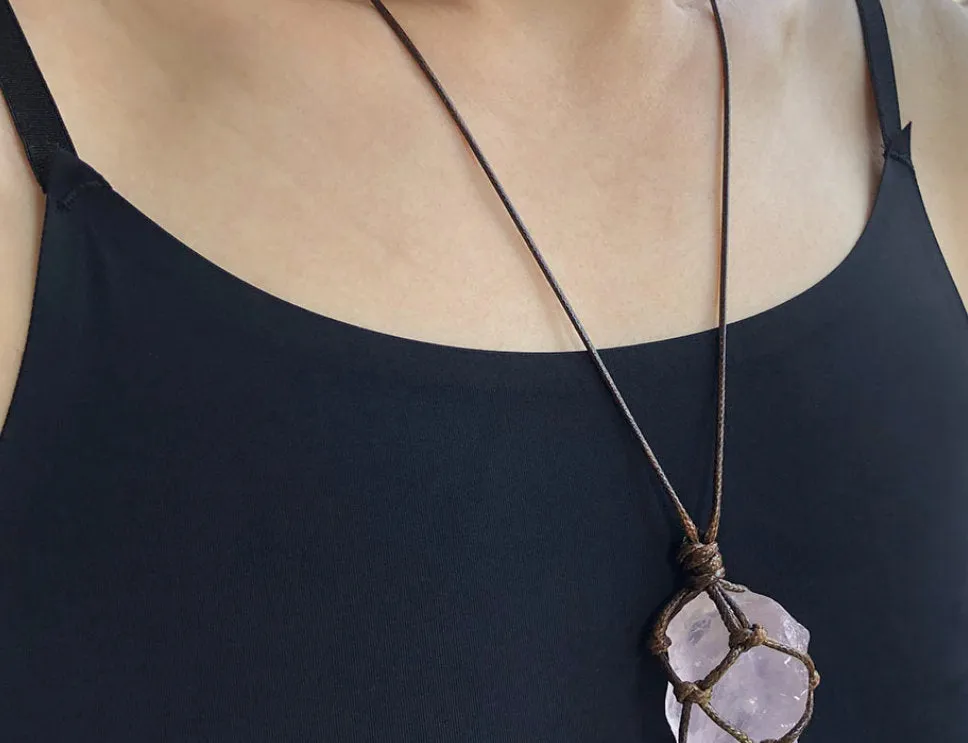 Raw Rose Quartz Wire Wrapped Pendant Necklace - Amethyst Necklace - Citrine Necklace - Raw Stone -  Rough Pendant - Crystal Necklace Gift