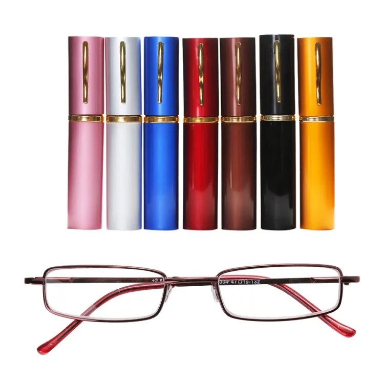 Reading Glasses Metal Spring Foot Portable Presbyopic Glasses with Tube Case  1.00D(Brown)