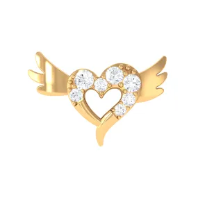 Real Diamond Heart Cartilage Earring with Gold Wings