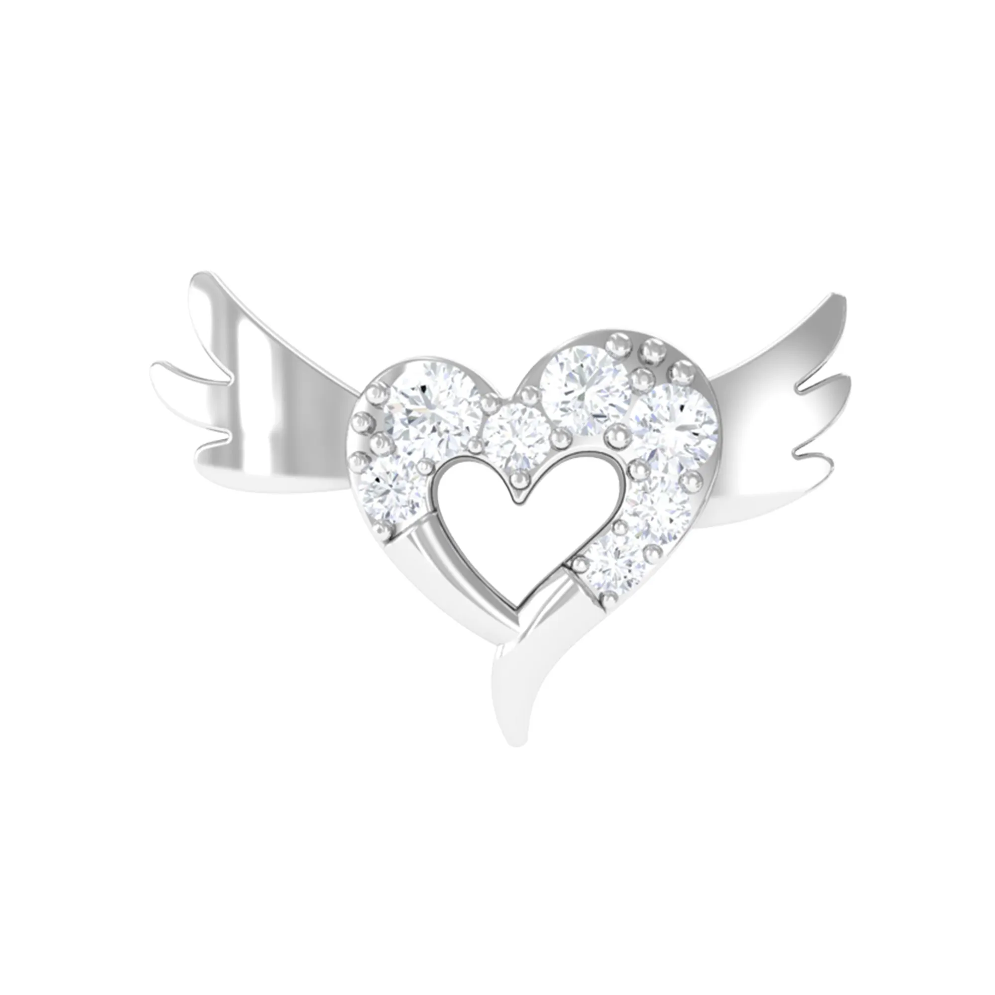 Real Diamond Heart Cartilage Earring with Gold Wings