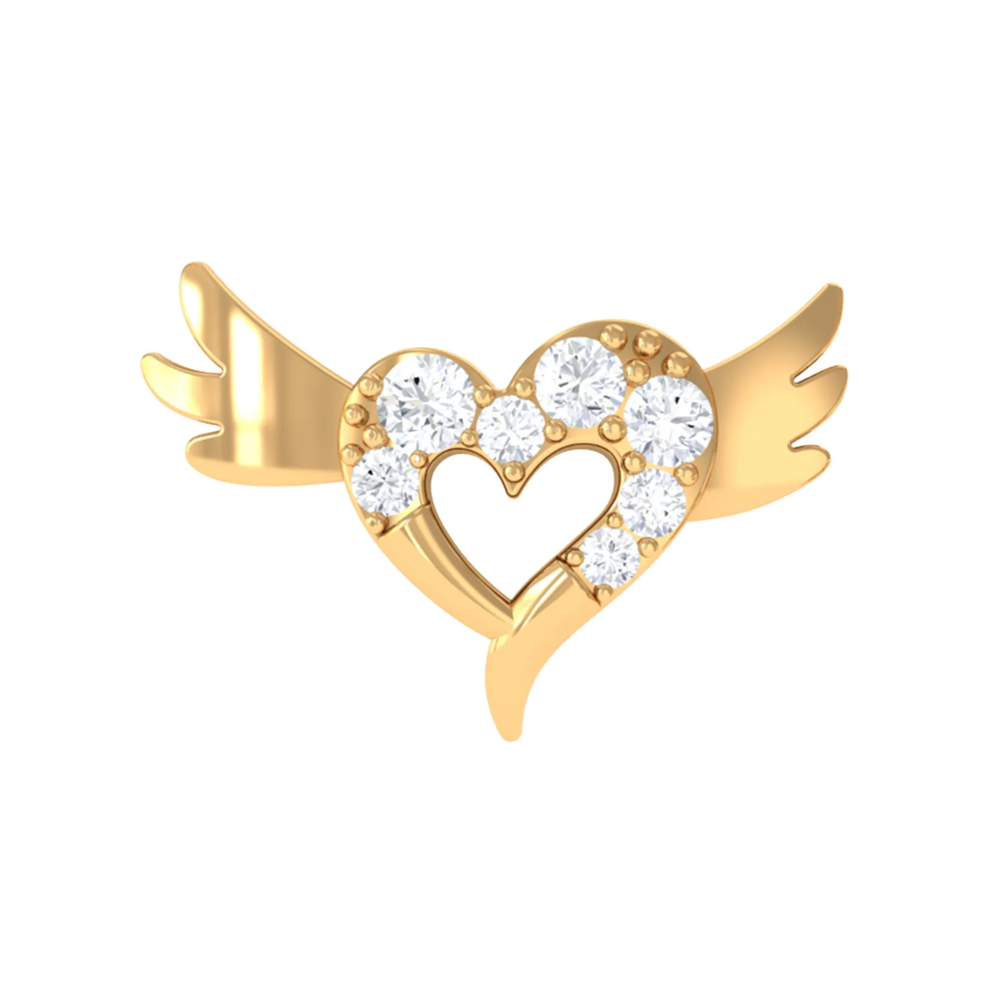 Real Diamond Heart Cartilage Earring with Gold Wings
