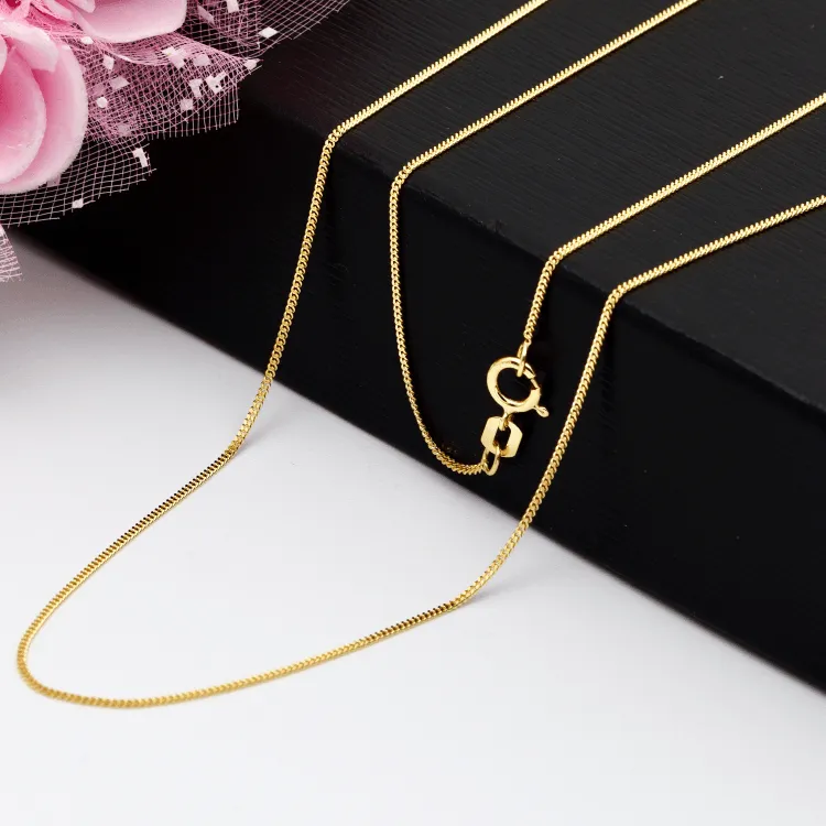 Real Gold Curb Flat Carpet Kids Chain Necklace 1153 (35 C.M) CH1250