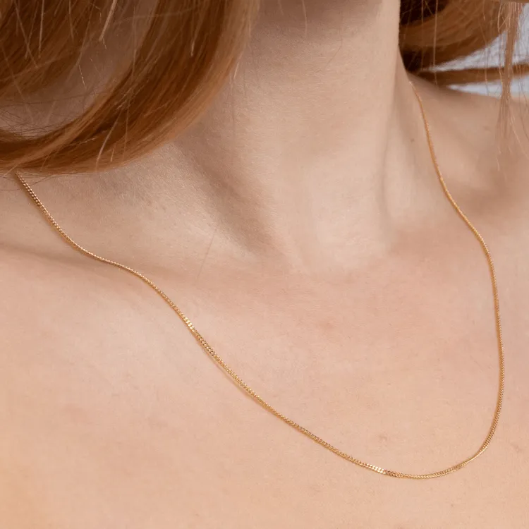 Real Gold Curb Flat Carpet Kids Chain Necklace 1153 (35 C.M) CH1250