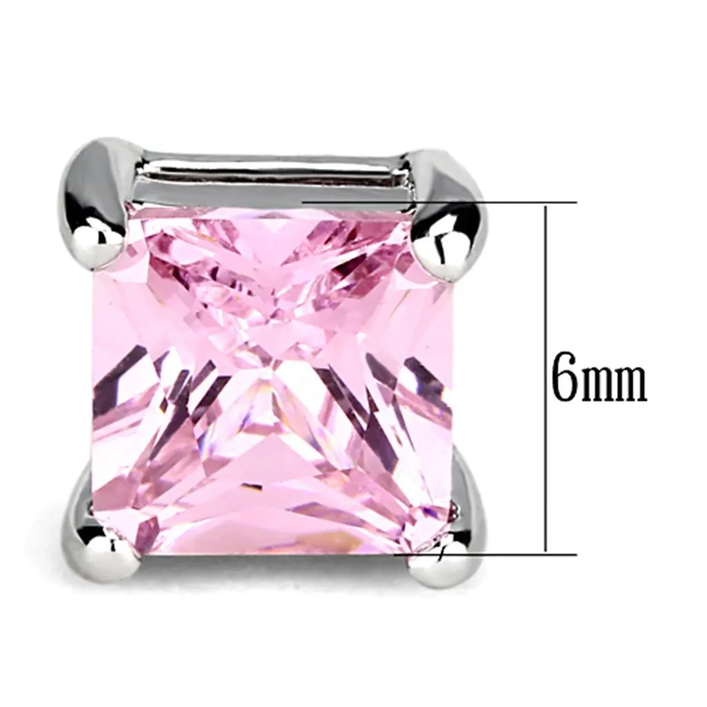Rhodium Brass Earrings with AAA Grade CZ in Rose for Women Rose Stone Color Style 3W538