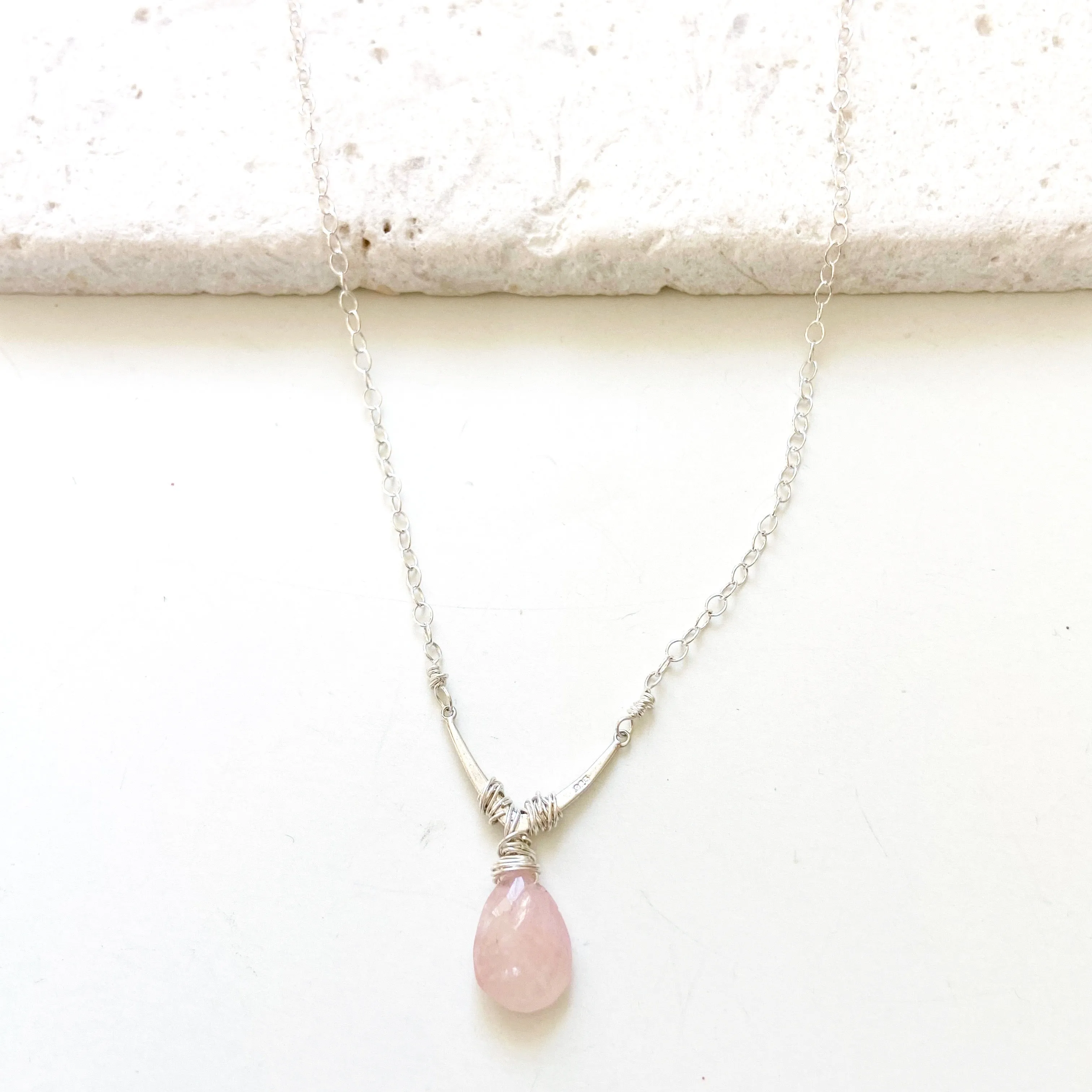 Rose quartz chevron necklace